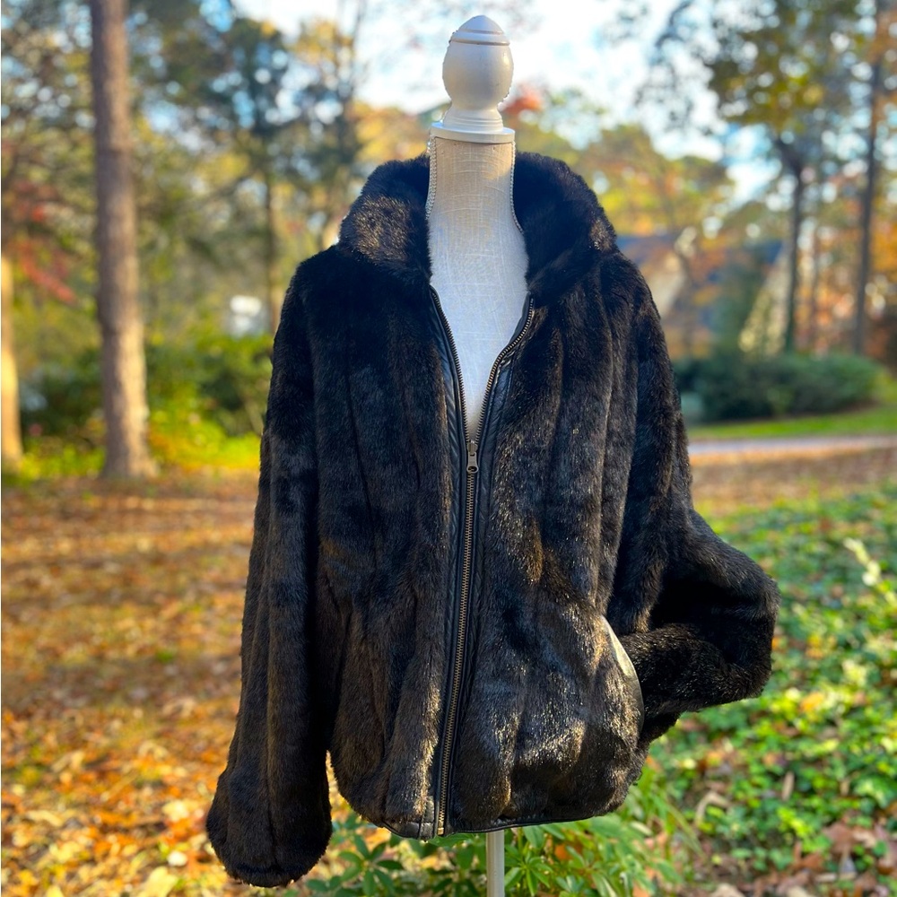 Wilsons Leather Black Faux Fur Zip Jacket